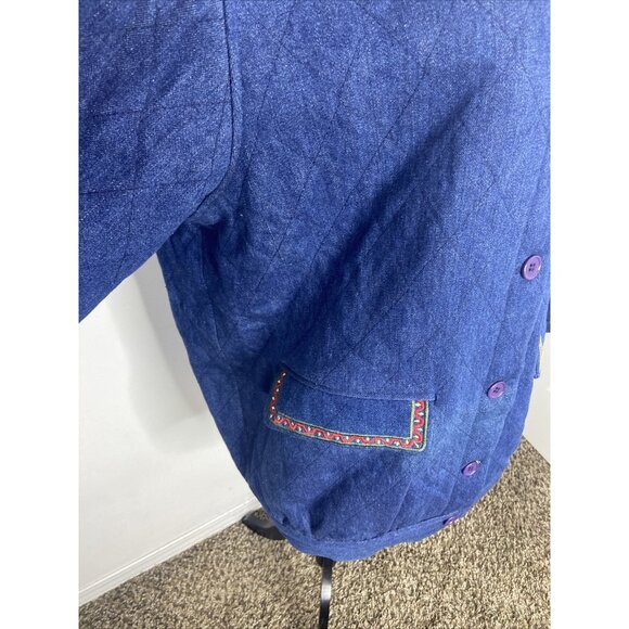 Vintage Joseph Ho Quilted Denim Mariachi Band Mexican 3D Coat Woman XL Loud 80s - Picture 7 of 10